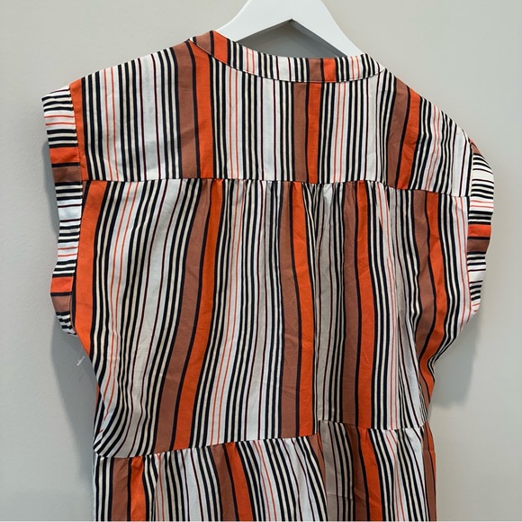 Marie Oliver Lachlan Silk Cotton Tiered Mini Dress Rust Orange Stripe Short - Picture 8 of 10